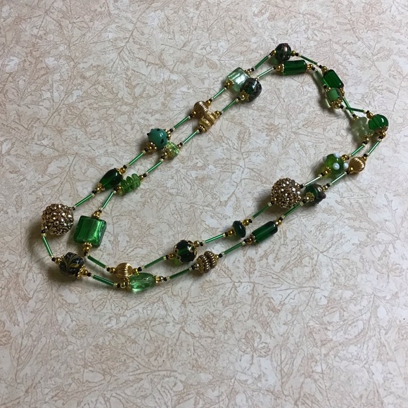 HandCrafted Green & Gold long Necklace about 38" OOAK, new, never worn,  #26 - Picture 3 of 8